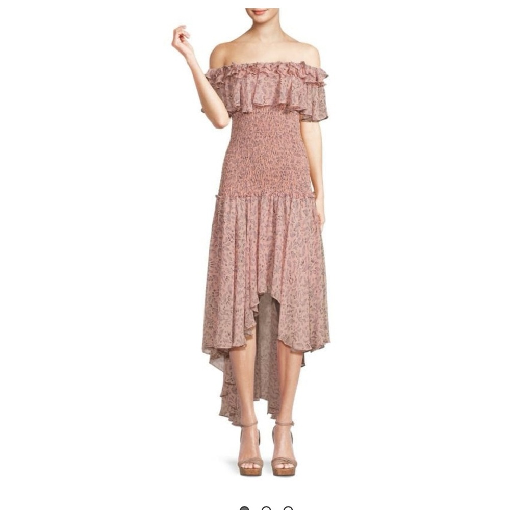 GIADA PAISLEY Misa Los Angeles Elegant Off-Shoulder Pink Dress